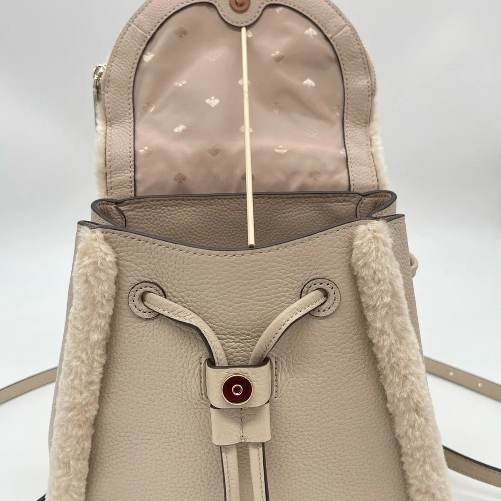 Kate Spade Leila Medium Flap Backpack Faux Shearling